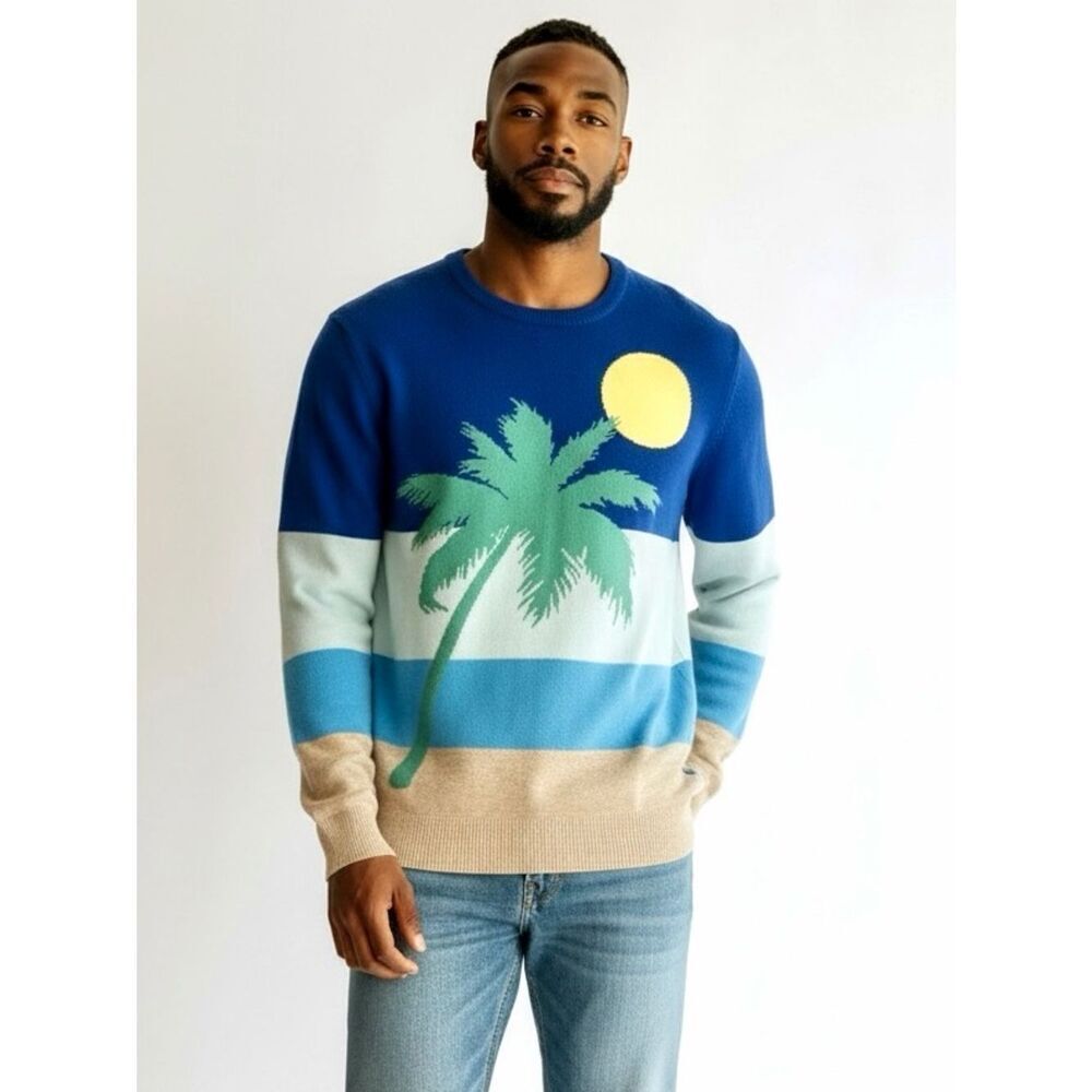 NWT Brooks Brothers Blue Sweater Supima Cotton Summer Palm Design size S New